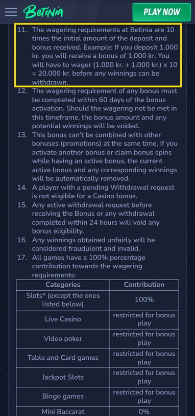Casino Bonus Terms on Mobile with the 10x Wagering Requirement Rule Highlighted