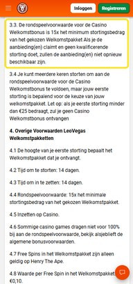 LeoVegas welcome package terms on mobile with the 15x wagering requirement highlighted