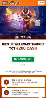 LeoVegas Netherlands welcome package page with the steps to deposit and activate the bonus