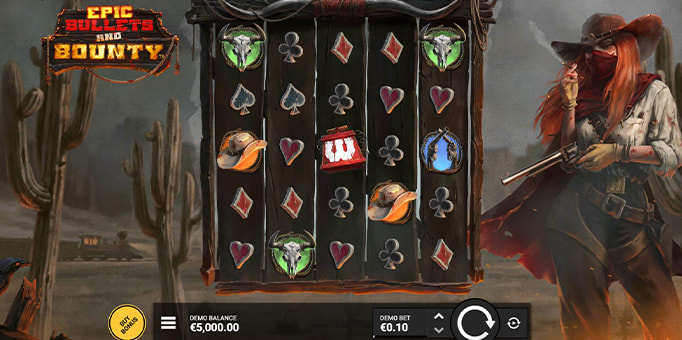 Screenshot from the new Epic Bullets & Bounty slot by Hacksaw Gaming
