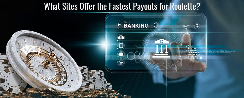 Gold and marble roulette wheel, casino chips, gold coins and a futuristic online banking hologram