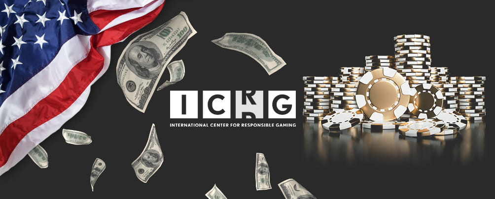 ICRG logo, the American flag, cash winnings, and casino chips.