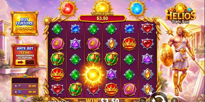 Screenshot from the New Helios - Triple Sun Slot by Pragmatic Play