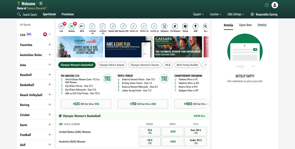 A screenshot of the caesars live sportsbook platform in Illinois.