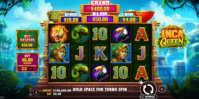 Screenshot from the new Inca Queen slot by Pragmatic Play