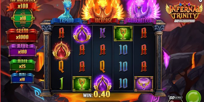 Screenshot from the New Infernal Trinity GO Guaranteed Slot by Play'n GO