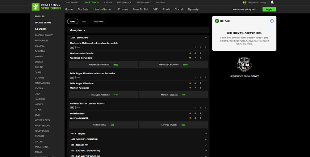 A screenshot of the DraftKings Sportsbook platform available in Kentucky.