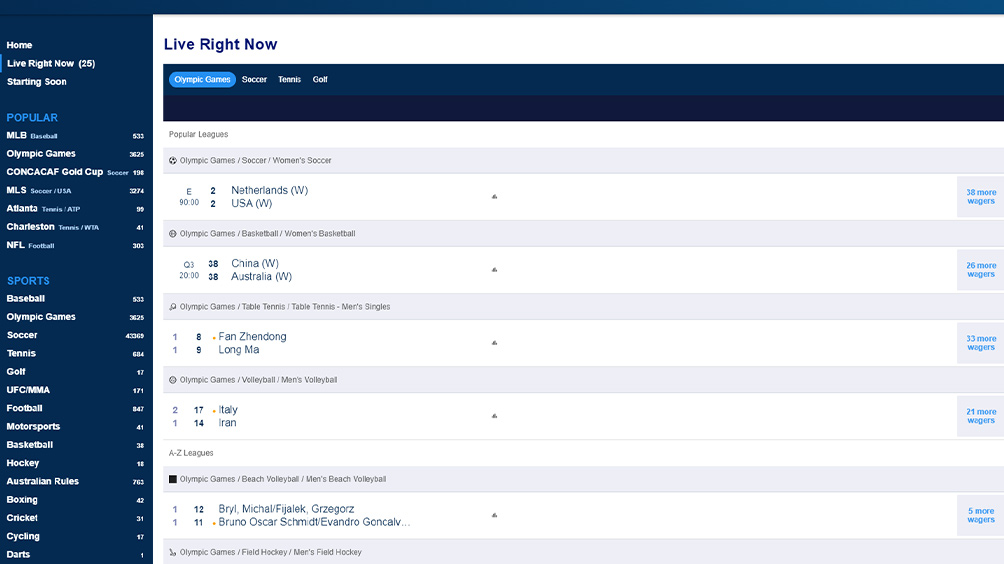 Screenshot of the Live Betting platform of TwinSpires Tennessee