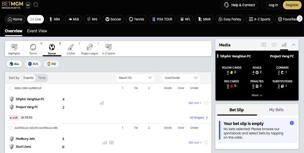 BetMGM's sports betting platform for Massachusetts