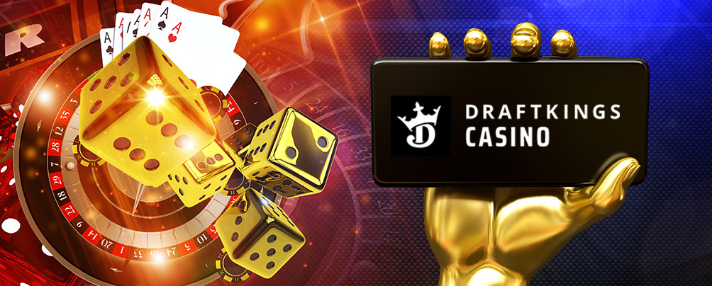 Logo de Draftkings en Pensilvania junto a cartas de póker, dados, fichas de casino y una ruleta.
