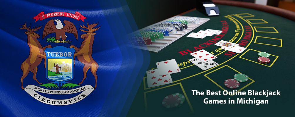 Blackjack table with Michigan coat of arms