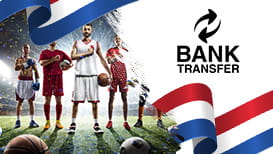 Bank Transfer logo, athletes and the Netherlands flag