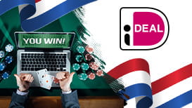 iDEAL logo, poker chips, laptop and the Netherlands flag