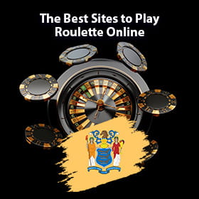 The New Jersey state flag and a roulette wheel on a black background