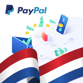 PayPal logo, transferred money from a wallet to a phone, and the Netherlands flag