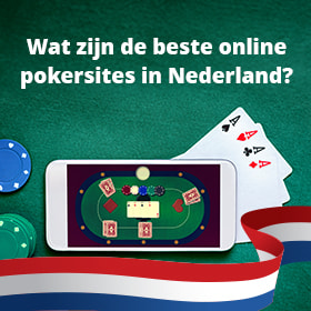 Pokeren met een telefoon, kaarten, fiches en de Nederlandse vlag