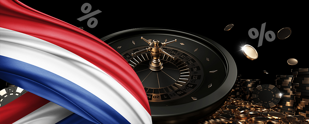 Roulette Table, Chips, Percentage Signs, and the Netherlands Flag