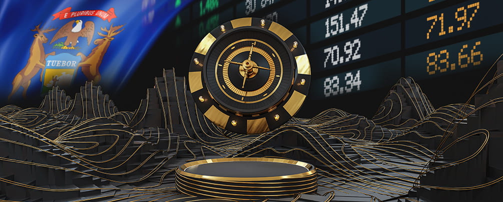 Michigan state flag, roulette wheel, and the results of an online roulette game