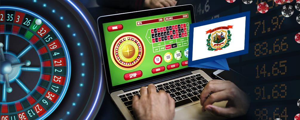 WV state flag, roulette wheel, and an online roulette game in progress