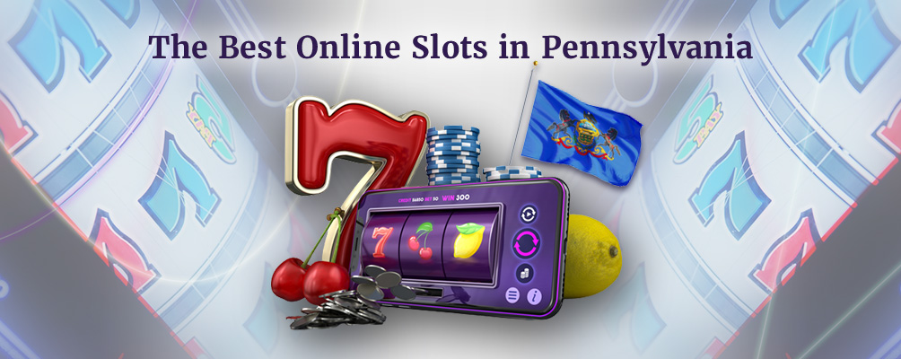 Mobile phone with a slots game, winning symbols and the Pennsylvania flag