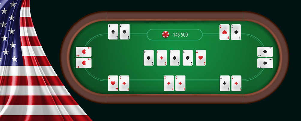 The table layout for online poker and the American flag.