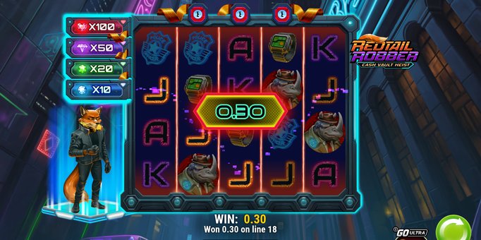 Screenshot from the New Redtail Robber Cash Vault Heist Slot by Play'n GO