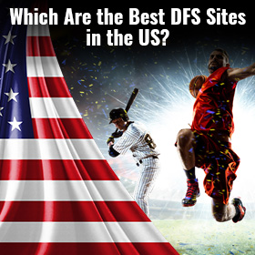 Elements of a US dfs including an American flag, basketball and baseball players.