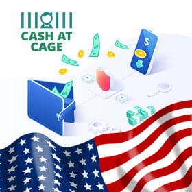 The American flag, the online payment symbol, and the Cash at Cage logo.