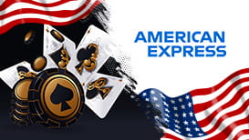 American Express logo, a game of poker, and the American flag