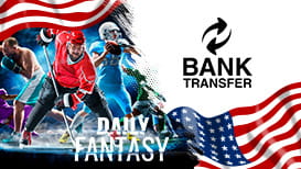 A boxer, a hockey player, and a footballer, the American flag, and the bank transfer sign