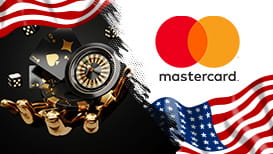 Online casino games, the American flag, and the Mastercard logo