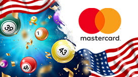 Lottery balls, the American flag, and the Mastercard logo