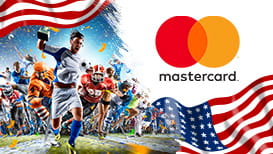 Celebrating athletes, the American flag, and the Mastercard logo.