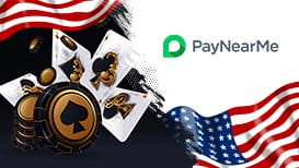 A game of poker, the American flag, and the PayNearMe logo