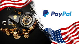 Online casino games, the American flag, and the PayPal logo