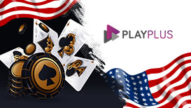 A game of poker, the American flag, and the Play+ logo