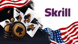A game of poker, the American flag, and the Skrill logo
