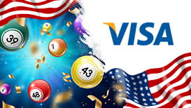 Lottery balls, the American flag, and the Visa logo