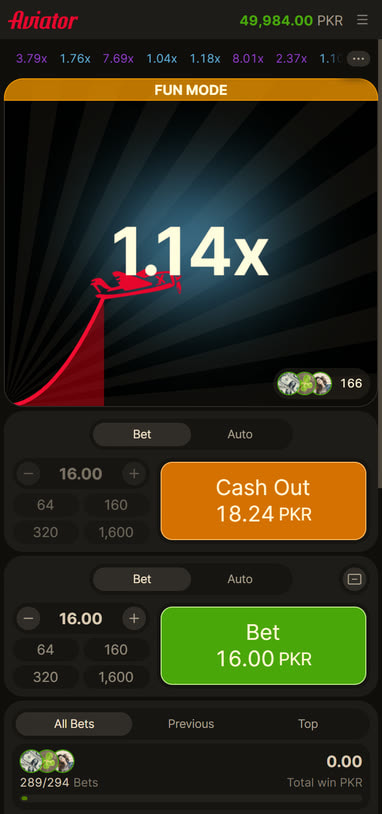 Aviator Cash Out Button Showing Rs 18.24 at 1.14x