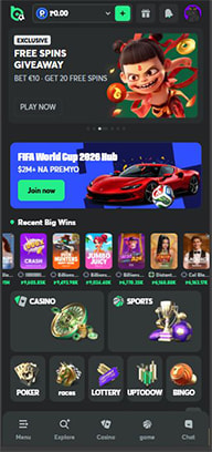 Casino Lobby with Free Spins Promotion and Game Category Navigation