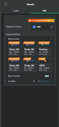 Casino Cashier Deposit Screen with GCash and Maya Payment Options