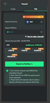 Casino Cashier with Maya Selected and Deposit Amount Entry Field