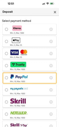 German Casino Cashier with PayPal Selected as Deposit Method