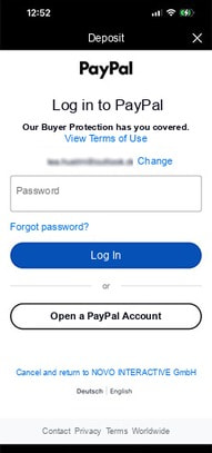 PayPal Payment Approval Screen Showing the Casino Deposit in Euros
