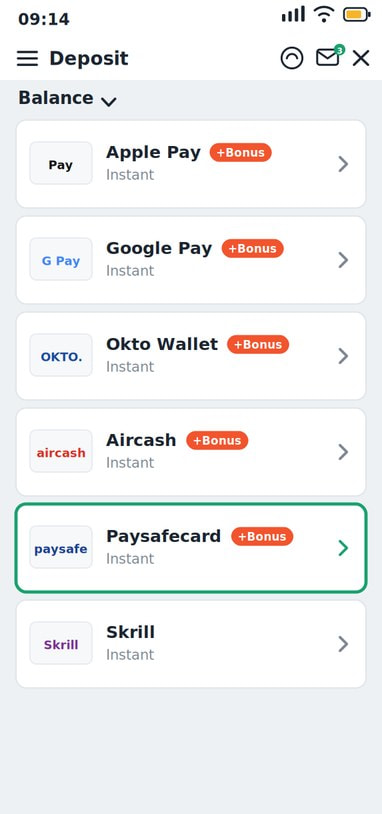 German Casino Cashier with Paysafecard Selected as Deposit Method
