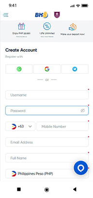 Account registration form at a Philippine online casino