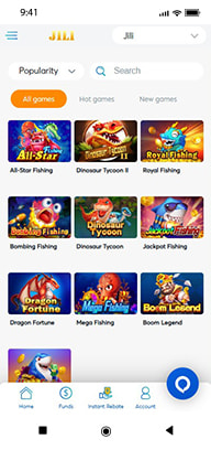 Game selection screen showing arcade fishing titles
