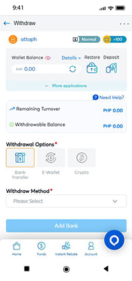 Withdrawal section at an online casino in the Philippines