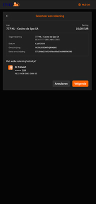 Internetbankieren met de vooraf ingevulde overschrijvingsgegevens en rekeningkeuze