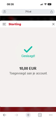 Success Screen Confirming the Deposit Was Added to the Casino Balance